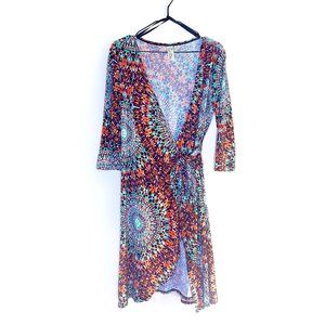 Emma & Michele Wrap Multicolor Geo Print 3/4 Sleeve